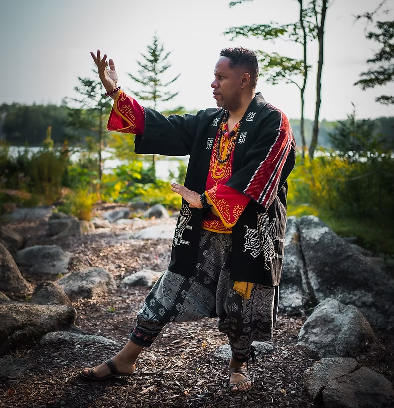 Dr. Sahu Omri practicing Tribal Qi Gong outdoors
